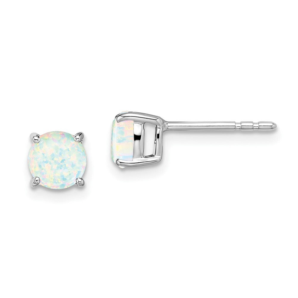 14k White Gold Round Created Opal Stud Earrings Gift for Women