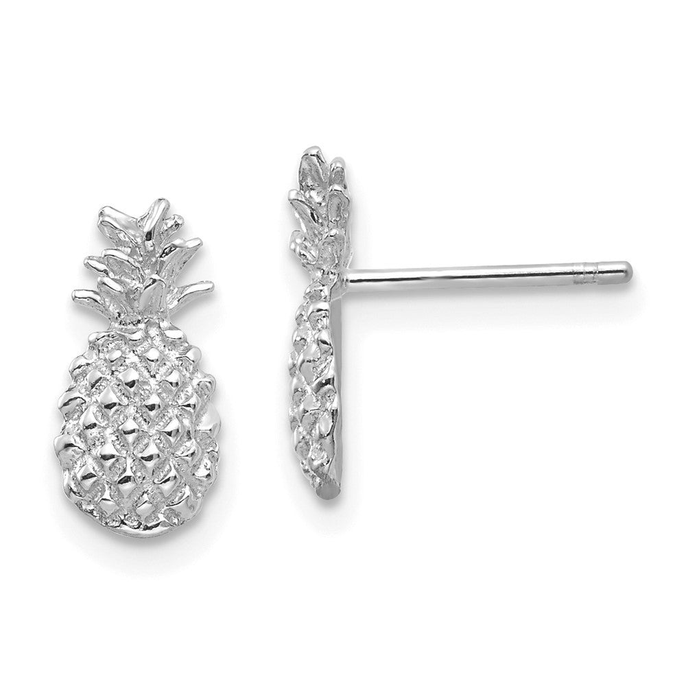 14K White Gold Polished and Textured Pineapple Earrings