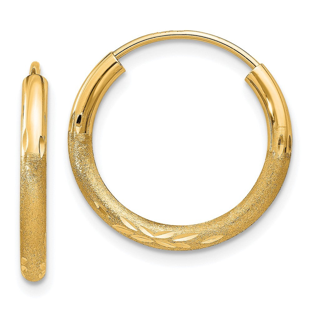 14k Yellow Gold 2mm Satin Diamond-cut Endless Hoop Earrings