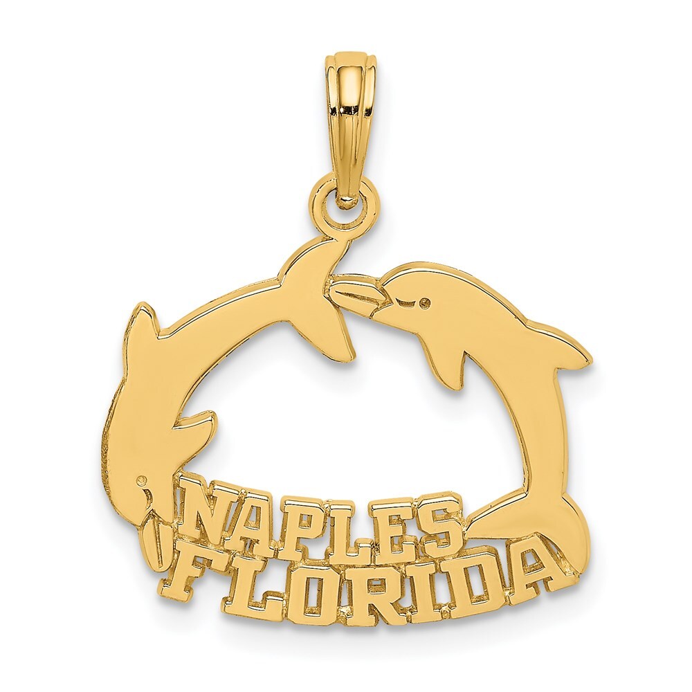 14k Yellow Gold NAPLES FLORIDA Jumping Dolphins Charm Pendant for Women