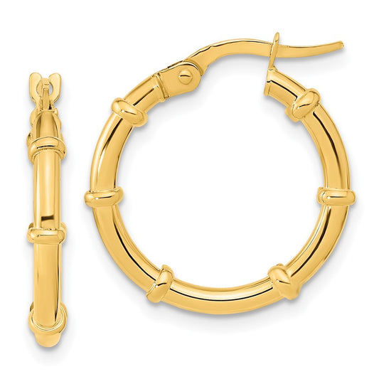 14k Yellow Gold Polished and Fancy Hoop Earrings