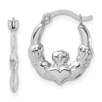 14k White Gold Claddagh Hoop Earrings Gift for Women