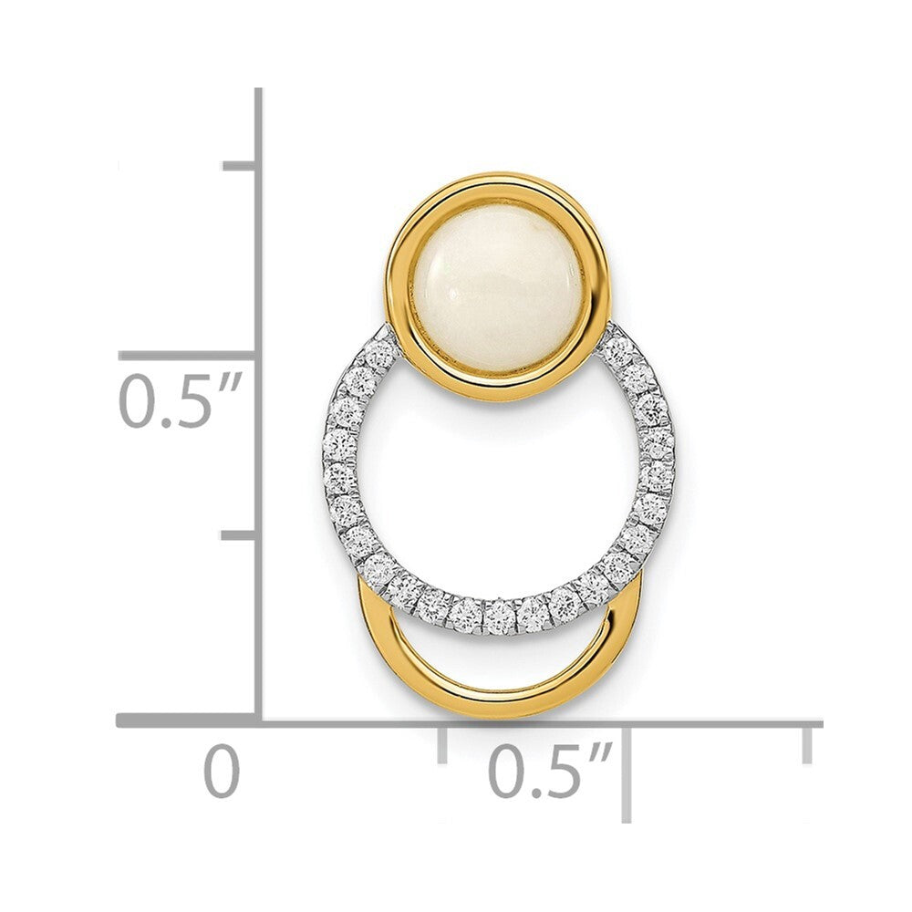14k Yellow Gold Polished Diamond & Opal Circle Chain Slide Pendant for Women