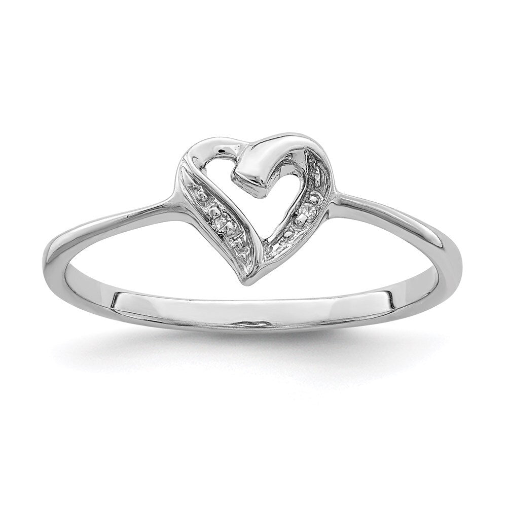 Sterling Silver Rhodium Polished Diamond Accent Heart Ring Size 8