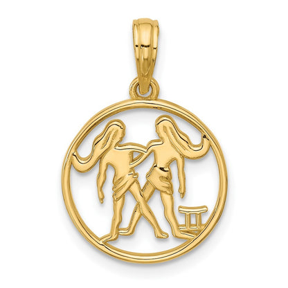 14k Yellow Gold Polished Round Gemini Pendant for Women