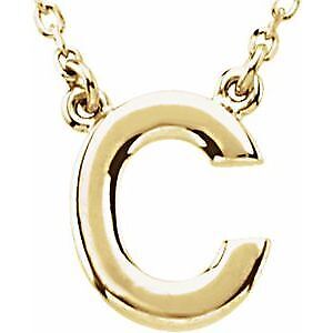 14k Yellow Gold Block Initial C Pendant Necklace 16" for Women