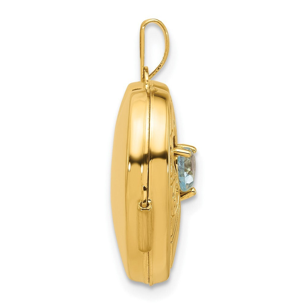 14k Yellow Gold Polished Blue Topaz December 18mm Heart Locket Pendant