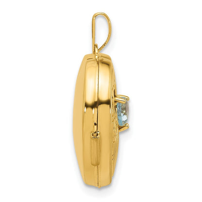 14k Yellow Gold Polished Blue Topaz December 18mm Heart Locket Pendant