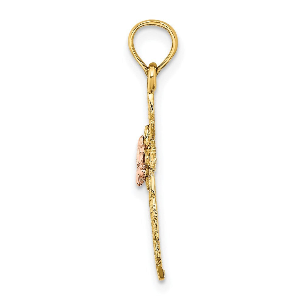 14k Two-tone Gold Cut-Out Cross  Flower Charm Pendant for Women
