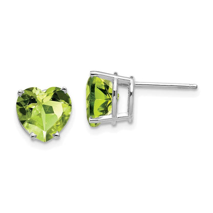 14k White Gold 8mm Heart Peridot earring Gift for Women