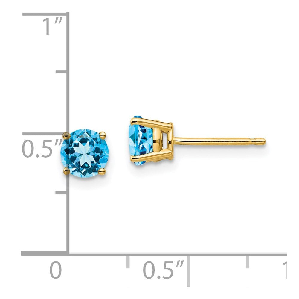 14k Yellow Gold 5mm Blue Topaz Stud Earrings Gift for Women