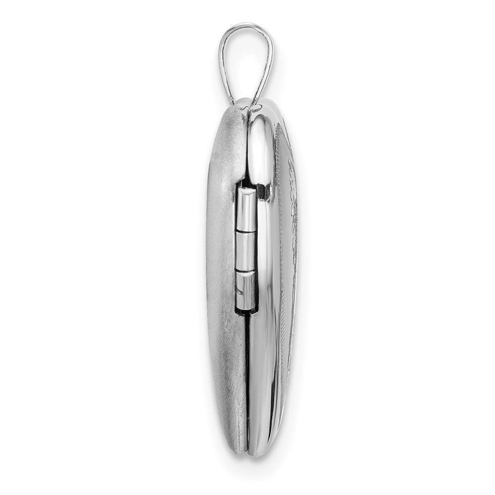 Sterling Silver RH-plated Satin Polished Angel Wings 20mm Heart Locket