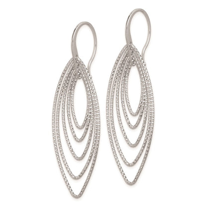 Sterling Silver Rhodium-plated Diamond-cut Multi Marquise Shape Dangle Earrings