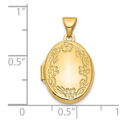 14k Yellow Gold Floral 17mm Oval Locket Pendant for Women