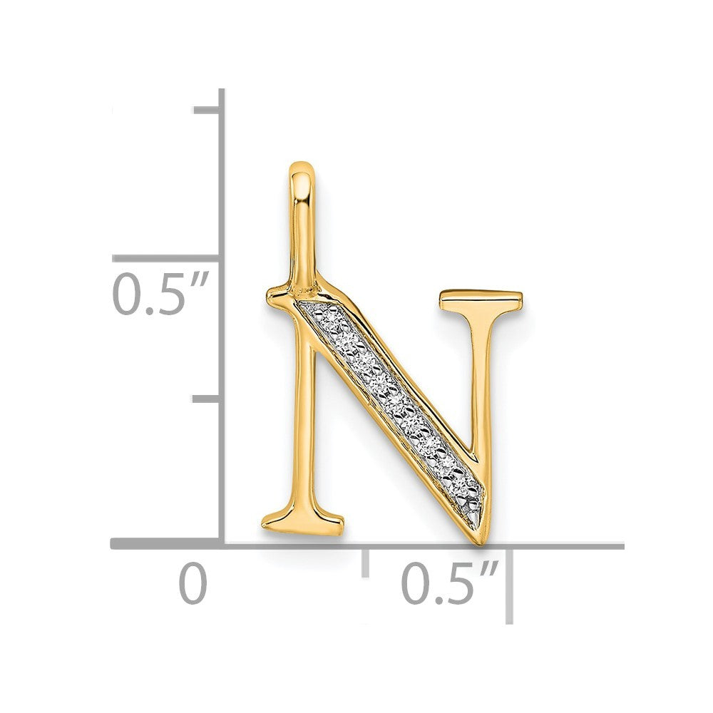 14k Yellow Gold Diamond Letter N Initial Pendant