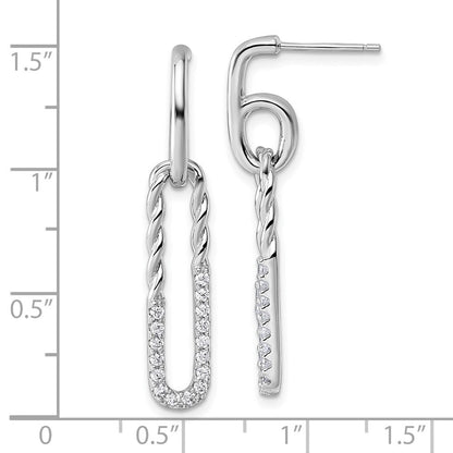 Sterling Silver Cubic Zirconia Twisted Paper Clip Dangle Post Earrings