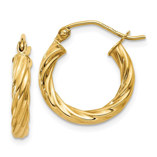 14k Yellow Gold Polished 2.75mm Twisted Hoop Earrings Gift for Women