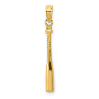 14k Yellow Gold 3-D Baseball Bat Pendant for Women