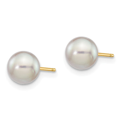 14k Yellow Gold 6-7mm Grey Round Akoya Saltwater Cultured Pearl Earrings