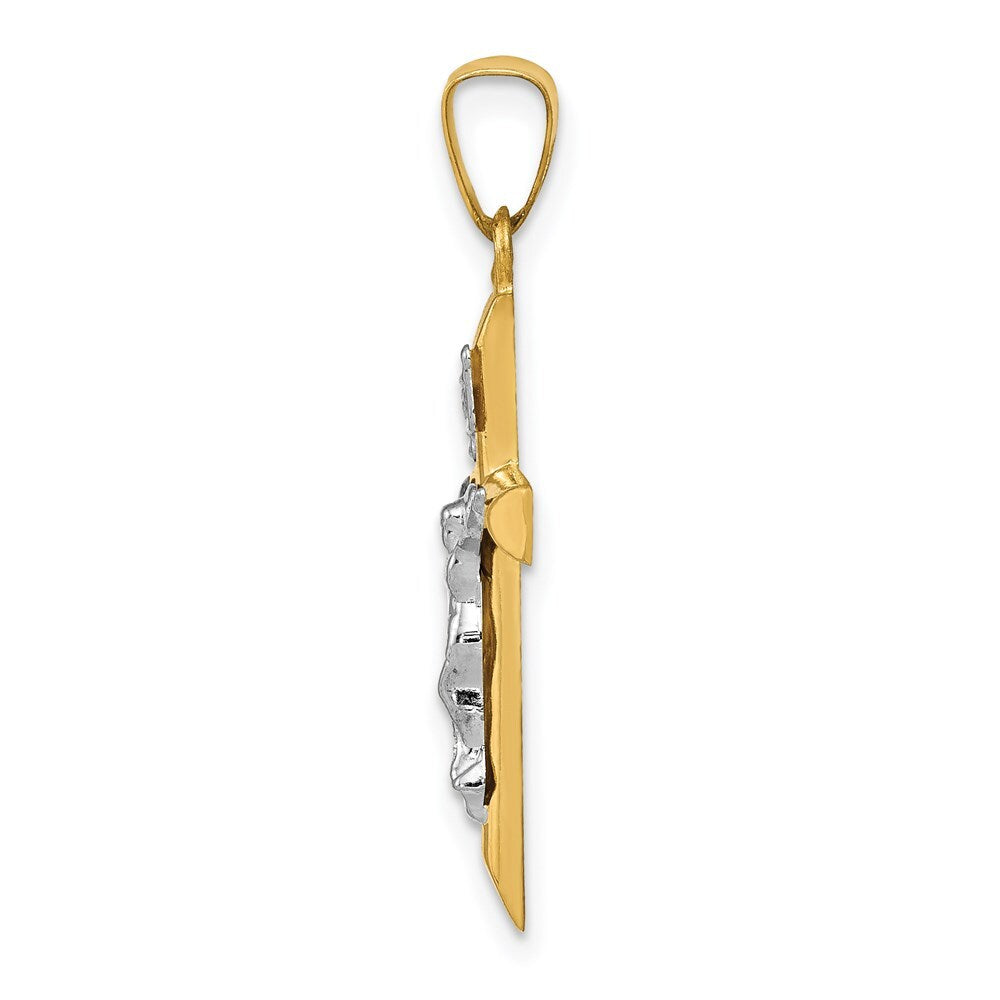 14k Two-tone Gold INRI Hollow Crucifix Pendant for Women