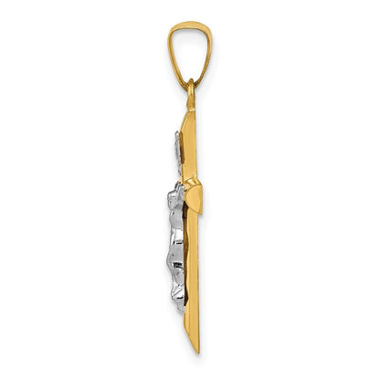 14k Two-tone Gold INRI Hollow Crucifix Pendant for Women