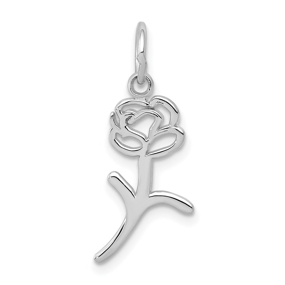 14k White Gold Rose Charm Pendant for Women
