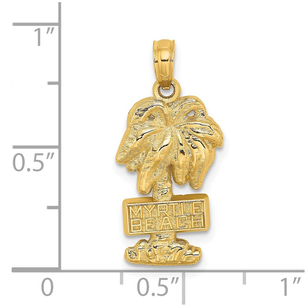 14k Yellow Gold MYRTLE BEACH Palm Tree Charm Pendant for Women