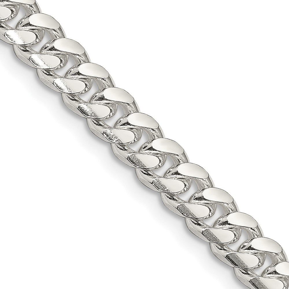 Sterling Silver 7mm Domed w/ Side Diamond-Cut Curb Chain Necklace
