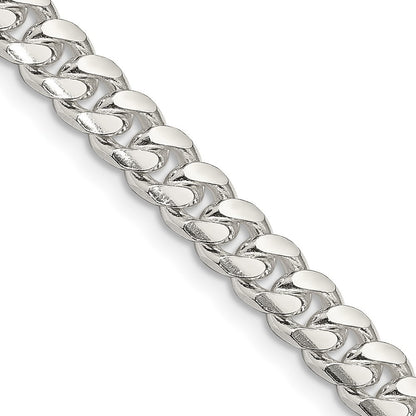 Sterling Silver 7mm Domed w/ Side Diamond-Cut Curb Chain Necklace