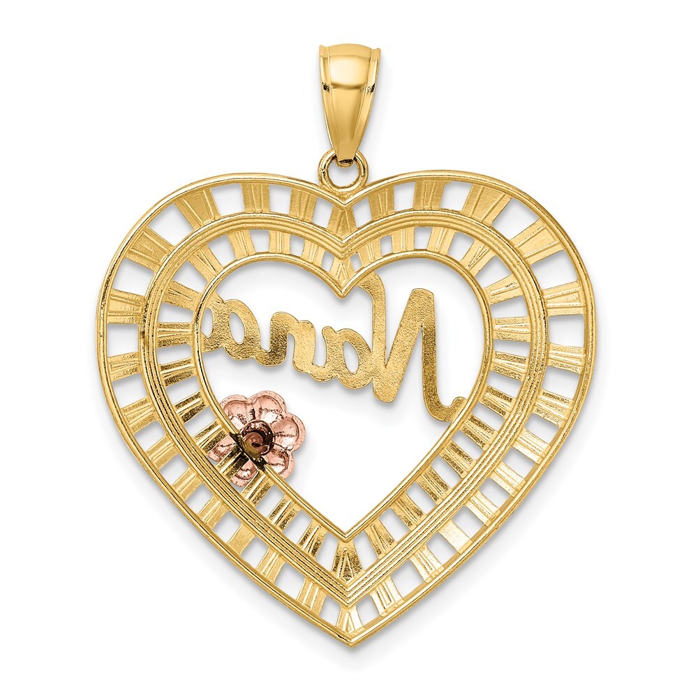 14k Two-tone Gold White Rhodium NANA Heart Flowers Charm Pendant