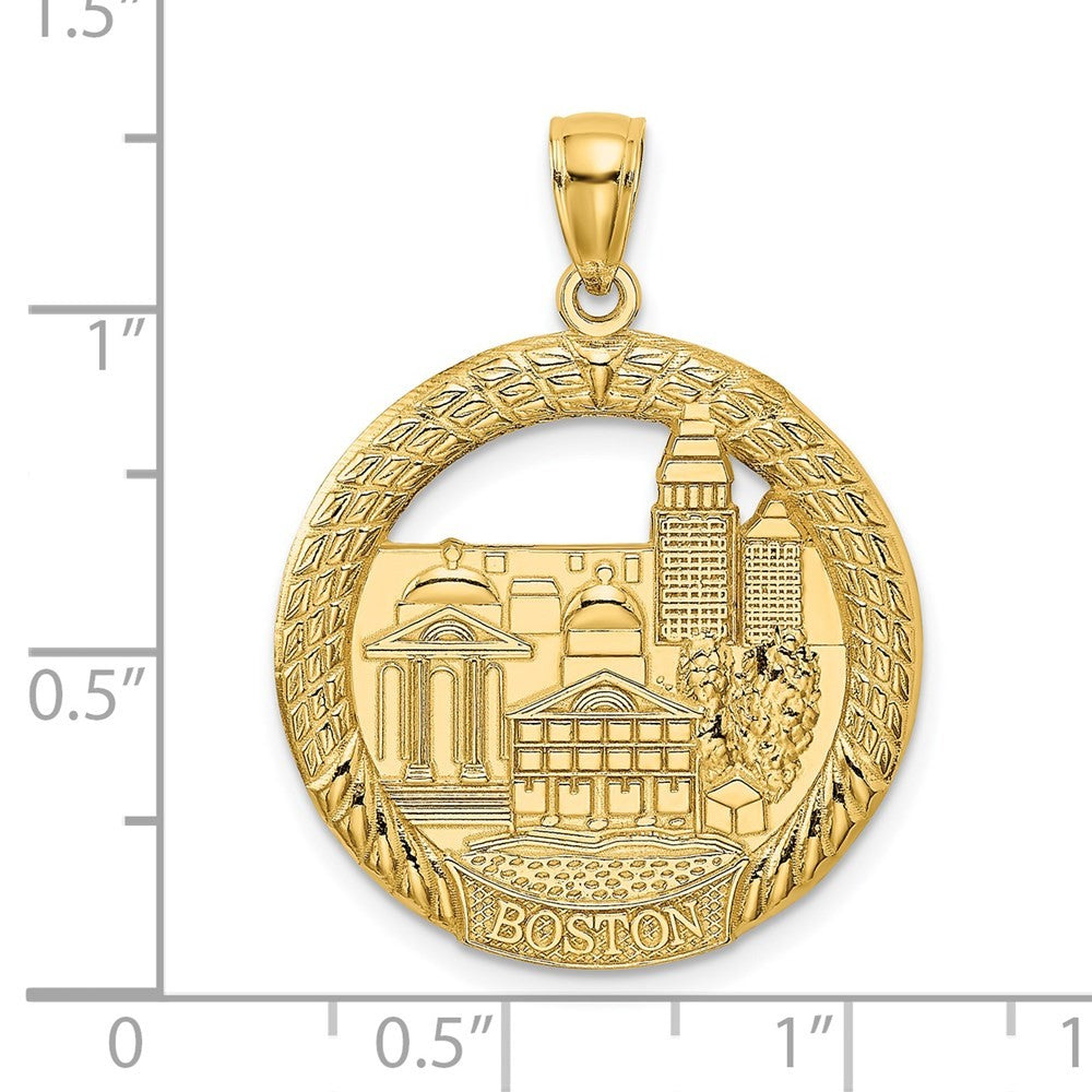 14k Yellow Gold BOSTON Town Scene Round Charm Pendant