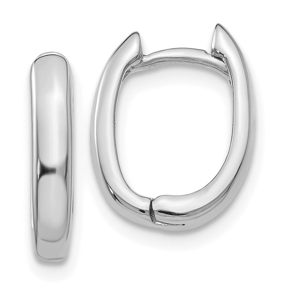14k White Gold Oval Hinged Hoop Earrings Gift for Women