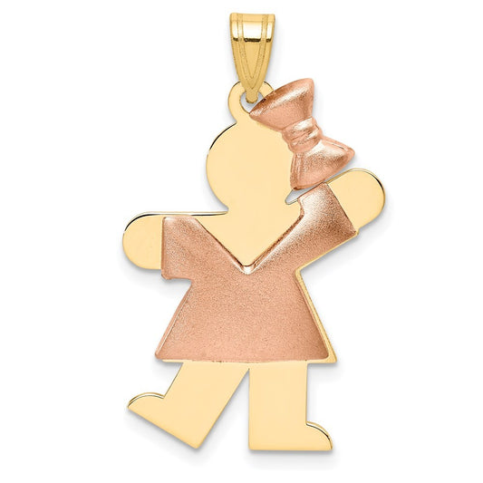 14k Two-Tone Gold Puffed Girl with Bow on Right Engravable Charm