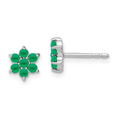 14k White Gold Emerald Floral Stud Earrings Gift for Women