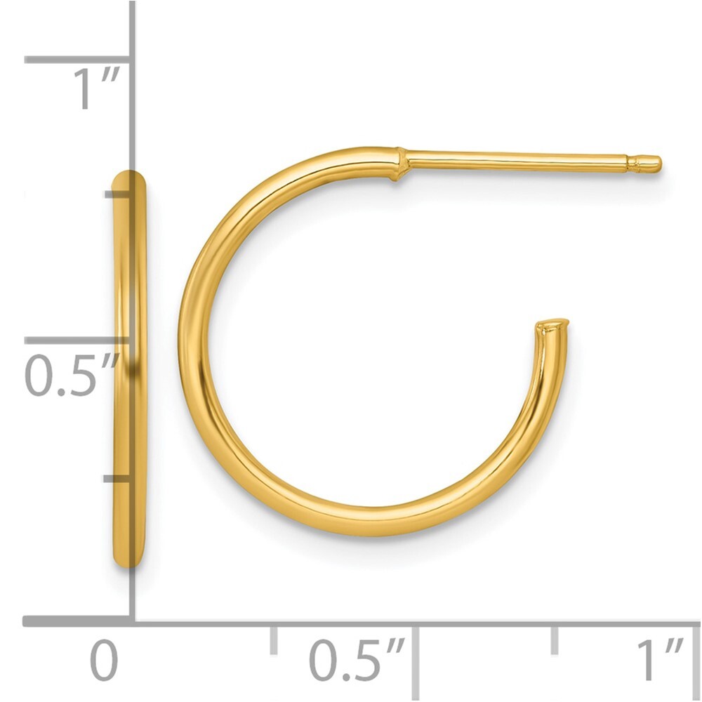 14k Yellow Gold Polished 1.5 x 18mm Solid C-Hoop Earrings Gift for Women