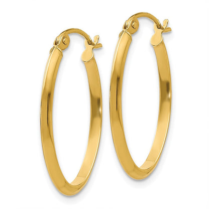 14k Yellow Gold 2mm Oval Hoop Earrings Gift for Women
