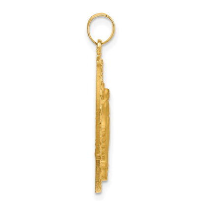 14k Yellow Gold Satin and Polished Miraculous Medal Solid Oval Pendant