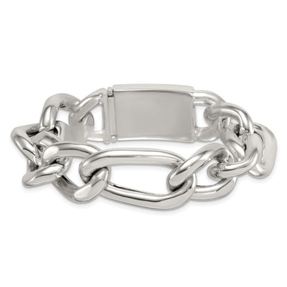 Sterling Silver Polished 17.0mm Figaro Curb 8 Inch Mens Bracelet