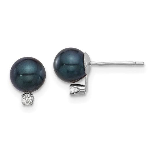 14k Gold 6-7mm Black Akoya Saltwater Cultured Pearl & .06 Carat Diamond Earrings