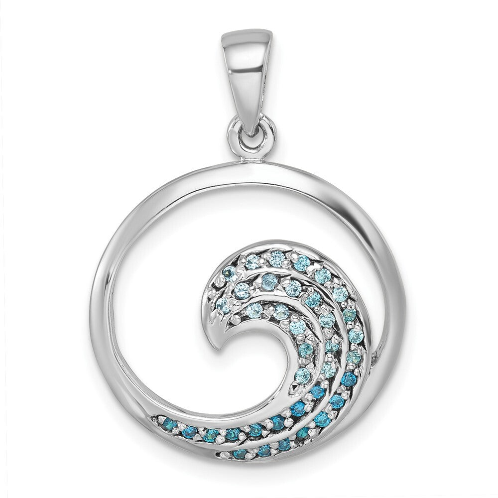 Sterling Silver Rhodium-Plated Polished Cubic Zirconia Wave Pendant
