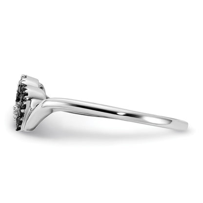 14k White Gold Black and White Diamond Double Heart Ring Size 6
