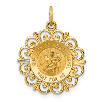 14k Yellow Gold Our Lady of Mt. Carmel Medal Charm Pendant for Women