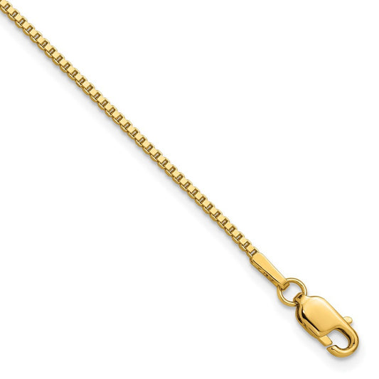 14k Yellow Gold 9 inch 1.4mm Box with Lobster Clasp Anklet