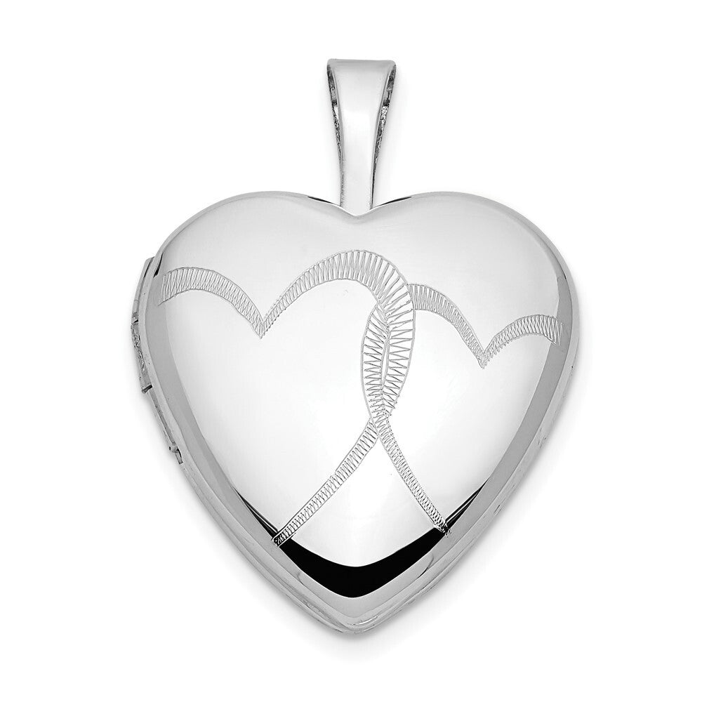 14k White Gold 16mm Double Hearts Locket Pendant for Women