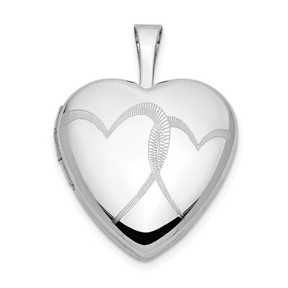 14k White Gold 16mm Double Hearts Locket Pendant for Women