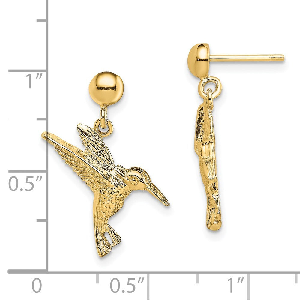 14k Yellow Gold Hummingbird Dangle Earrings Gift for Women