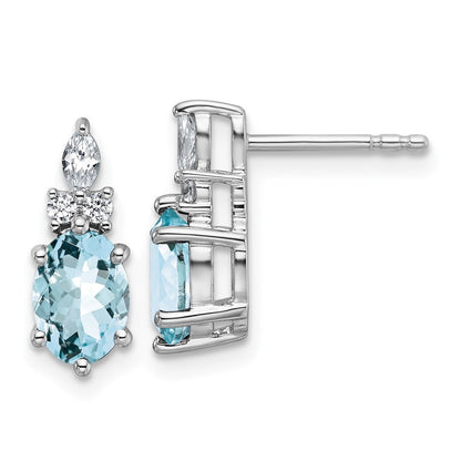 14K White Gold Polished Diamond and Aquamarine Twisted Drop & Dangle Earrings