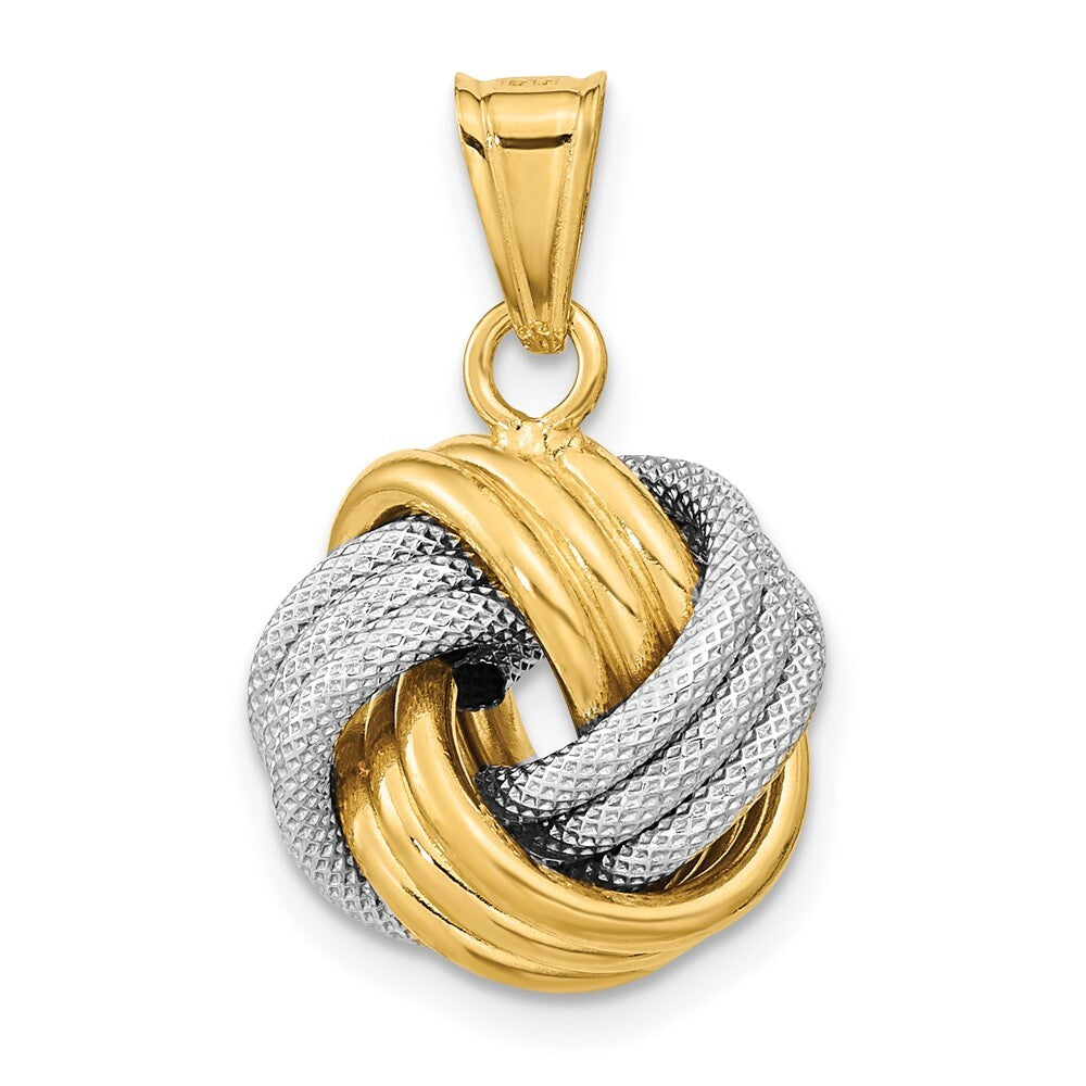 14k Two-tone Gold Polished Textured Love Knot Pendant for Women