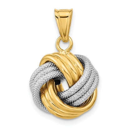 14k Two-tone Gold Polished Textured Love Knot Pendant for Women