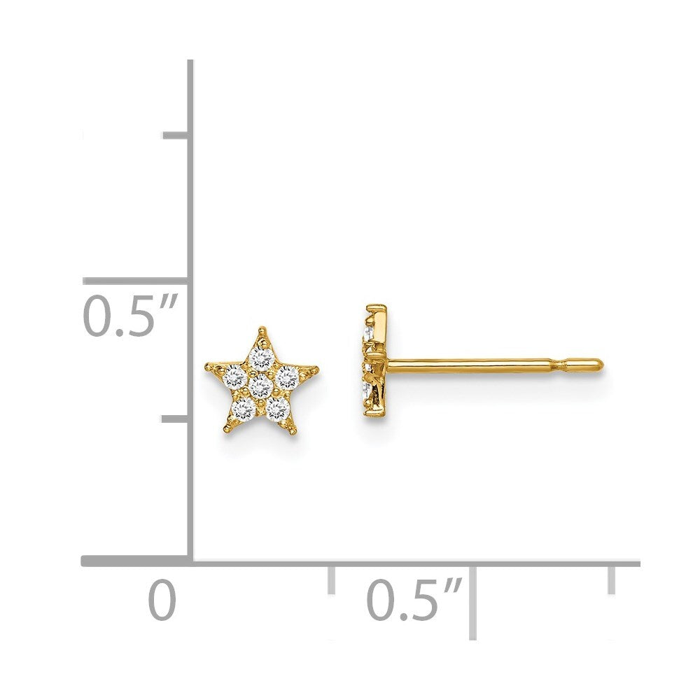 14k Yellow Gold Star Cubic Zirconia Stud Earrings